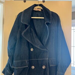 Free People Double-Breasted Dark Denim Jacket